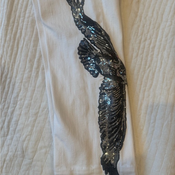 True Religion White Straight Leg Jeans With Sequence Eagle - Picture 3 of 11